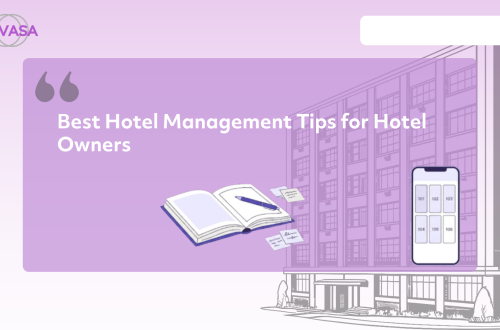 YAVASA hotel management app for hotel owners, featuring a hotel building, booking management, and practical hotel management tips.
