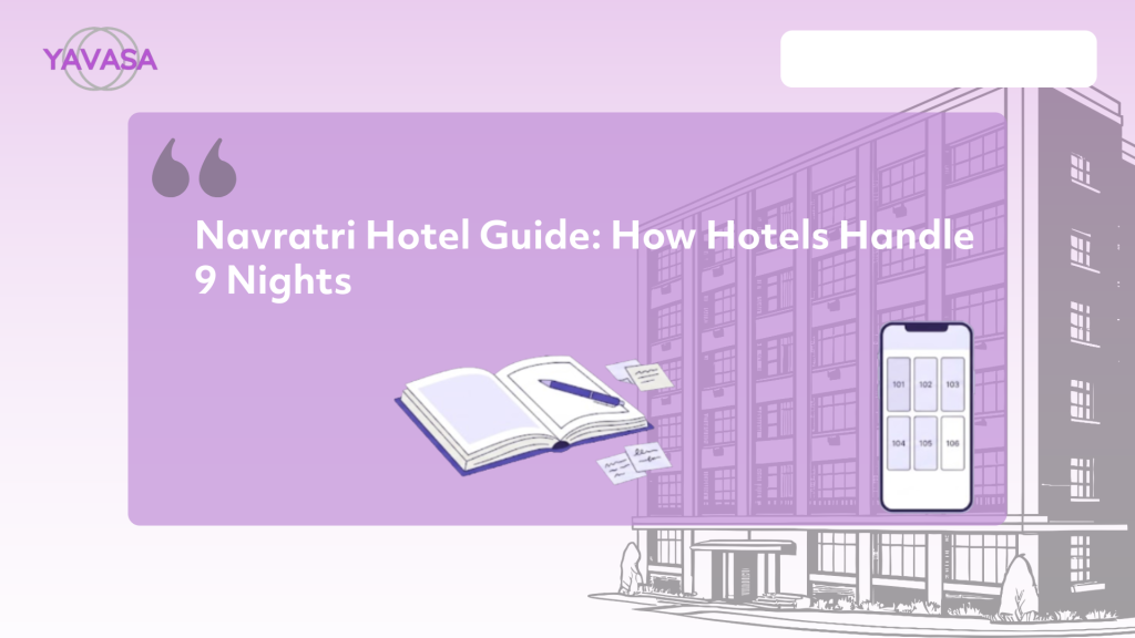 Navratri hotel guide showing hotel room management, booking register, and hotel management app for managing 9 nights during Navratri in Gujarat.